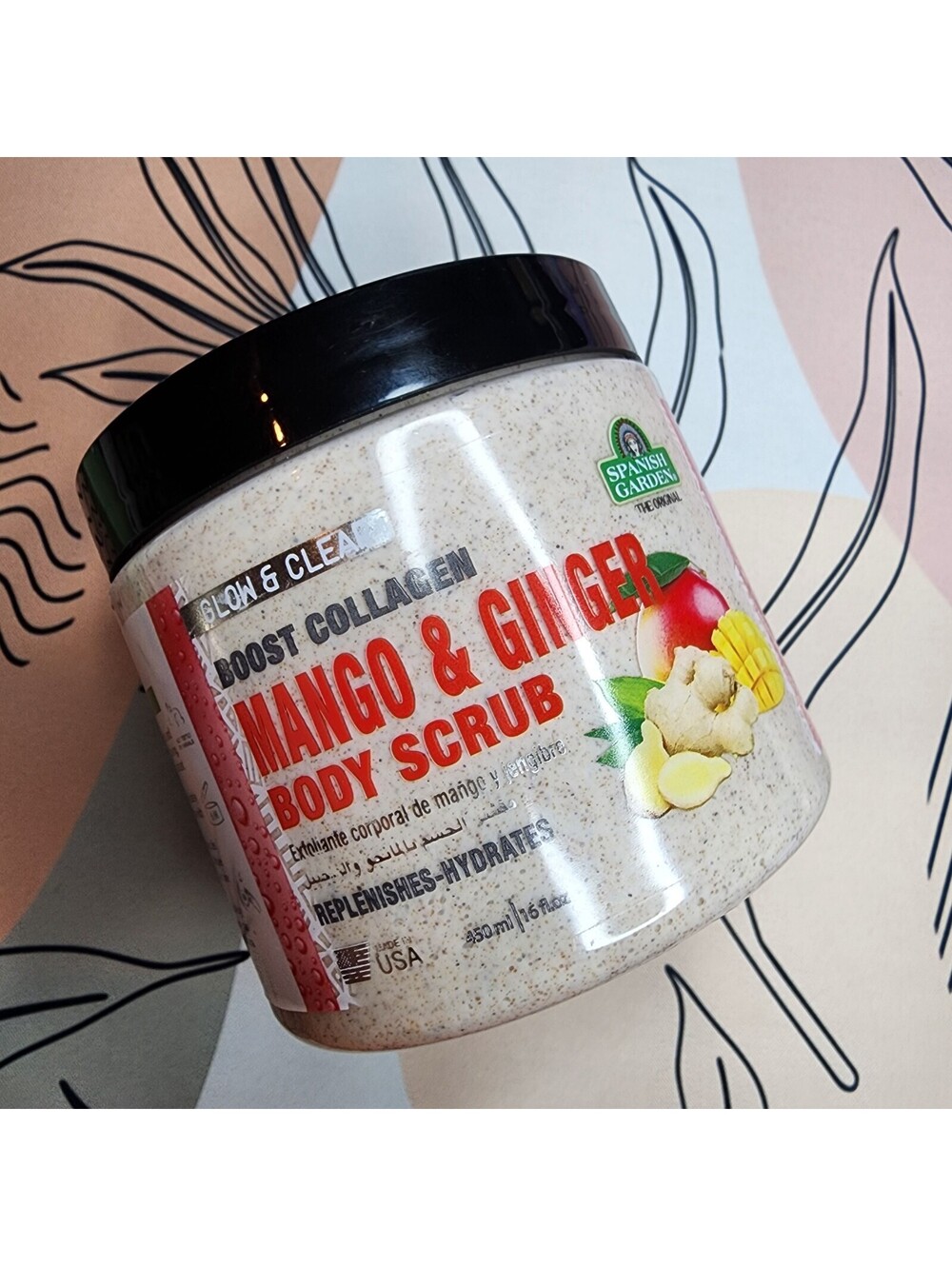 Spanish Garden Glow & Clear Boost Collagen Mango & Ginger Body Scrub 16 Oz